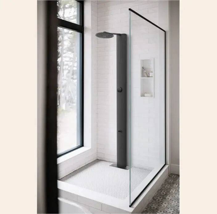 Alt Tag: Matte black RainStick Shower in modern bathroom, energy-efficient, smart home compatible, Cabin Depot compliant for North America.