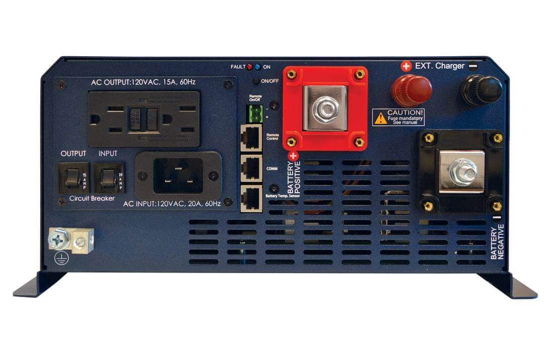 Samlex 1,200W EVO Pure Sine Inverter/Charger, reliable AC power, Cabin Depot, compact design, 60 Amp charger, back view