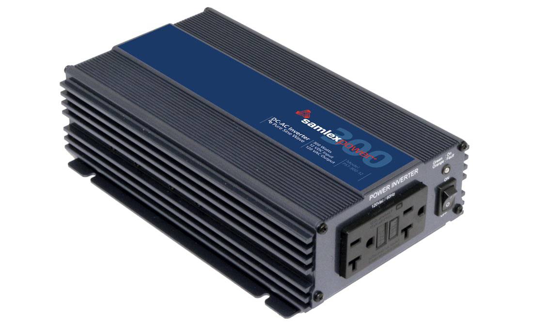 Samlex 300W 12V PST Inverter, Pure Sine Wave, 12V DC to 120V AC, featured at Cabin Depot, with overload protection and low power draw.