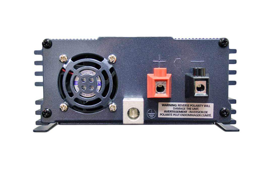 Back view of Samlex 300W 12V PST Inverter with inputs and ventilation, available at Cabin Depot. High-efficiency DC-AC power inverter.