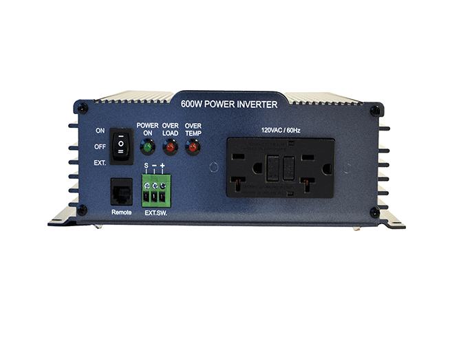 Samlex 600W 12V Pure Sine Inverter front view with NEMA-20R outlet, available at Cabin Depot for efficient AC power conversion.