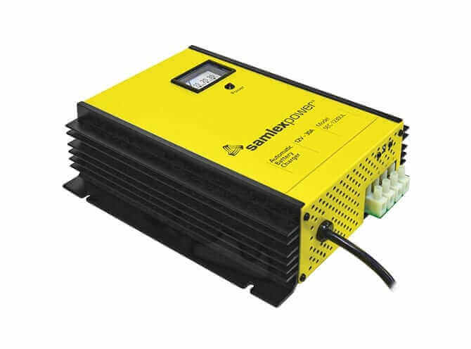 Samlex 12V 30A SEC Battery Charger available at Cabin Depot, ideal for lead-acid batteries with advanced 3-stage charging.