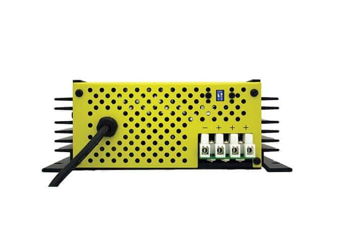 Back view of Samlex 12V 30A SEC Battery Charger from Cabin Depot, showing connection ports and ventilation design.