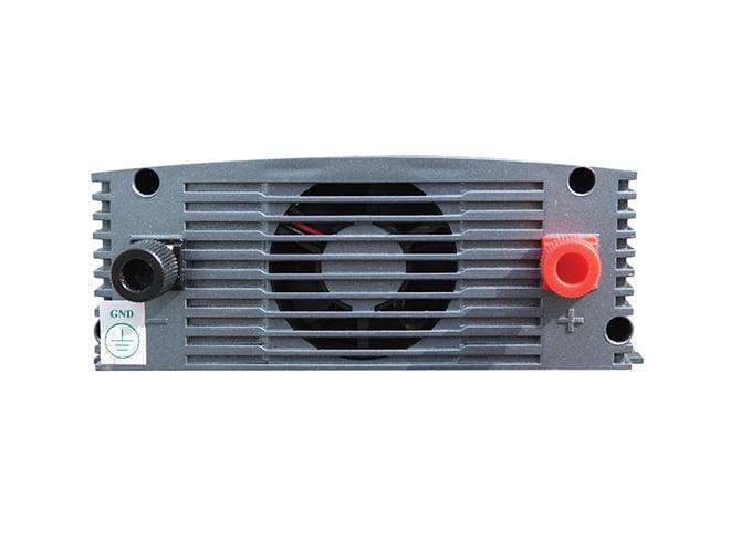 Back view of Samlex 350W 12A SSW Pure Sine Wave Inverter with 2 outlets, ideal for Cabin Depot applications.