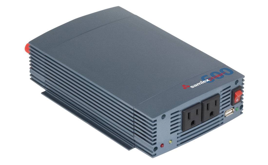 Samlex 600W SSW Pure Sine Wave Inverter with USB, 12 VDC to 115 VAC, ideal for Cabin Depot. Compact design with soft start & surge.