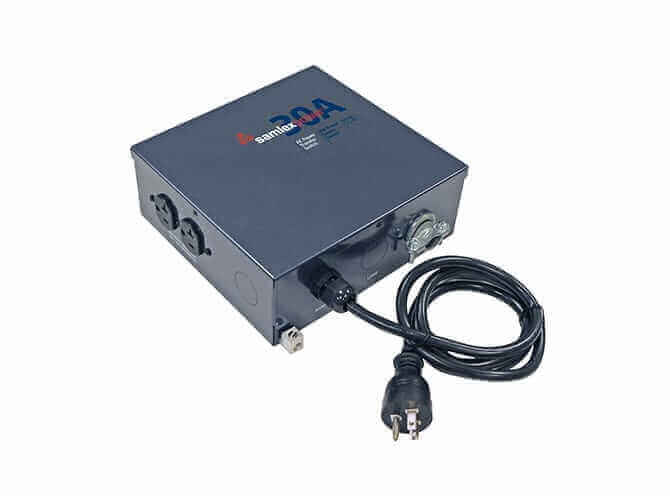 Samlex 30A STS Automatic Transfer Switch for solar and generator power, at Cabin Depot. Automatically switches to shore power. 2-year warranty.