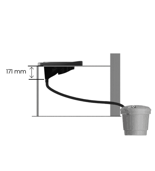 Illustration of Separett Privy 501 urine-separation kit with installation details, available at Cabin Depot.