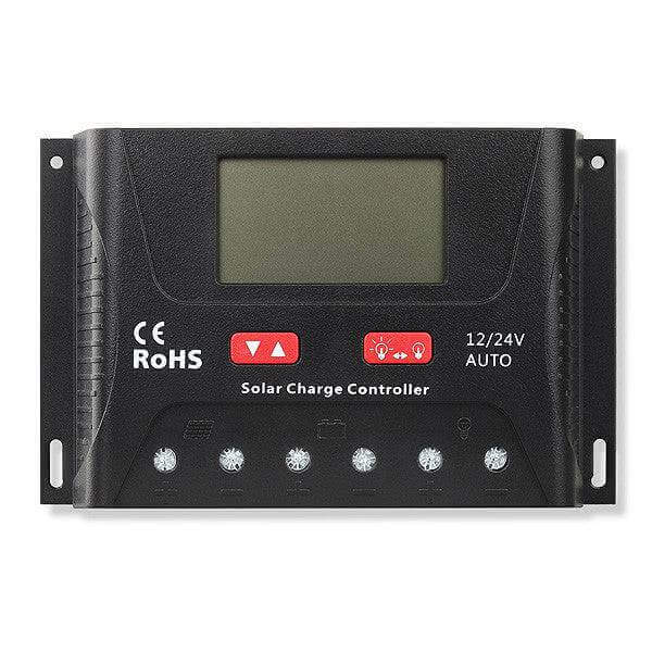SRNE 30A PWM Charge Controller for solar panels, 12V/24V auto recognition, ideal for Cabin Depot applications. Efficient battery management.