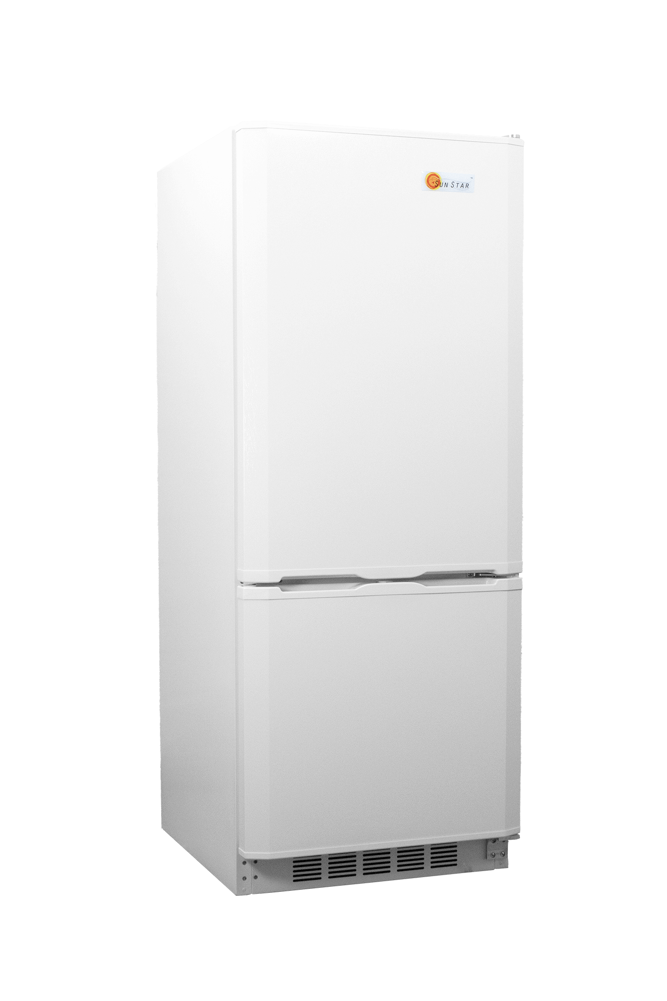 SunStar 10CU Solar DC/AC Refrigerator in white, available at Cabin Depot. Energy-efficient appliance for cabins and off-grid living.