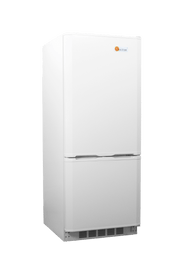 SunStar 10CU Solar DC/AC Refrigerator in white, available at Cabin Depot. Energy-efficient appliance for cabins and off-grid living.