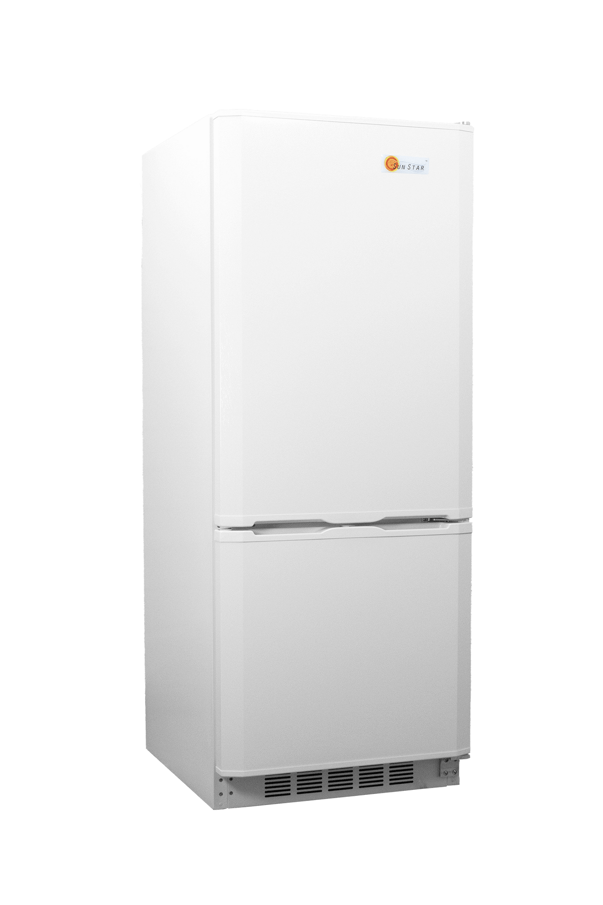 SunStar 10CU Solar DC/AC Refrigerator in white, available at Cabin Depot. Energy-efficient appliance for cabins and off-grid living.