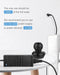 Kedron 12V 10A AC to DC Power Adapter with device on a table, highlighting usage recommendations and load capacity by Cabin Depot.
