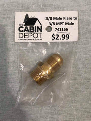 Alt Tag: Cabin Depot 3/8" Male Flare to 3/8" MPT Male Fitting for off-grid solutions, SKU 741166, priced at $2.99