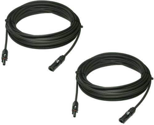 TCD 20' cable extension with MC4 connector pair, 10 AWG, suitable for solar panels, available at Cabin Depot.