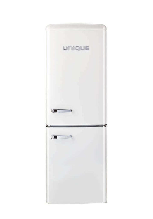 Unique 9 Cu/Ft Bottom Mount Retro Refrigerator from Cabin Depot, energy efficient for grid-tied and off-grid homes, white finish.