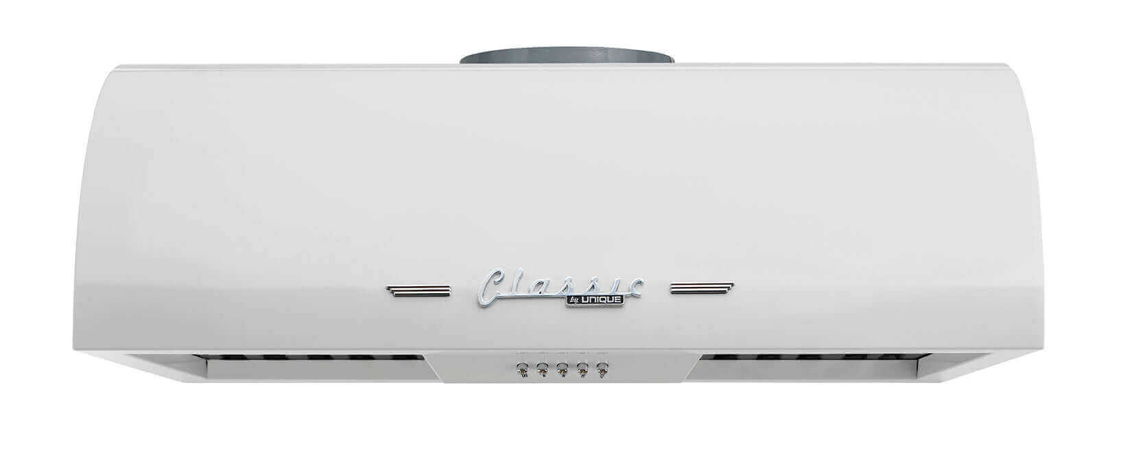 24-inch Classic Retro Range Hood with LED lights, perfect for cabin kitchens, available at Cabin Depot in vintage 50s style.