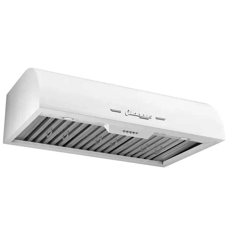 36 inch Classic Retro Range Hood with chrome accents, powerful motors, and LED lights from Cabin Depot.