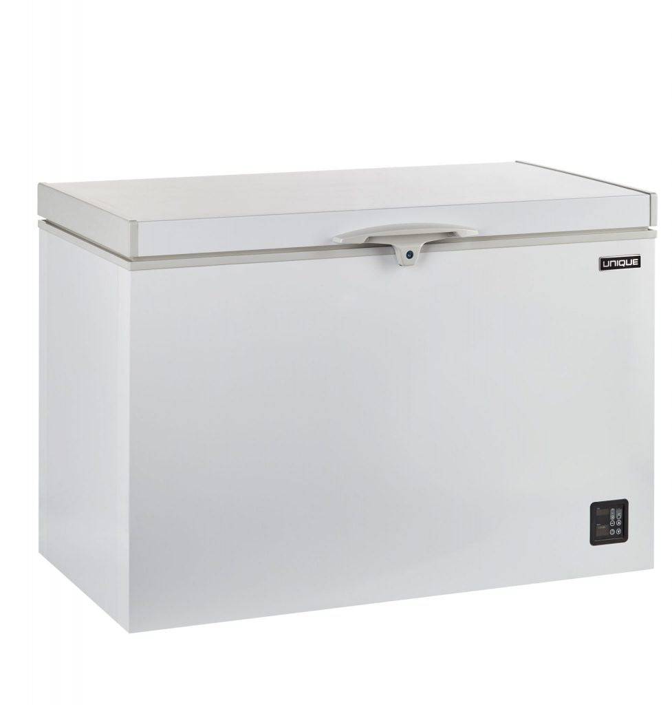 Unique 9.3 cu/ft solar powered DC chest freezer in white from Cabin Depot, optimal energy savings with Danfoss compressor.
