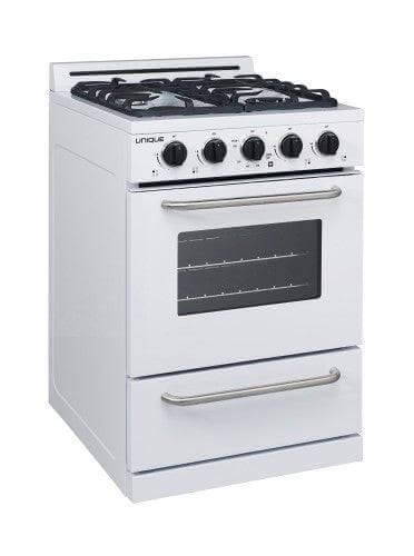 Unique 24" Classic Propane Range with cast-iron grates, from Cabin Depot. Off-grid design with battery ignition, LPG and NG compatible.