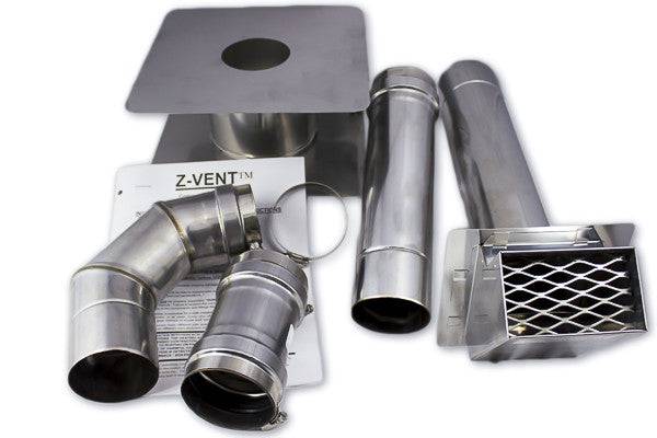 Z-Flex 3 inch Horizontal Vent Kit for Wall Hung Water Heater by Cabin Depot, includes stainless steel components for installation.