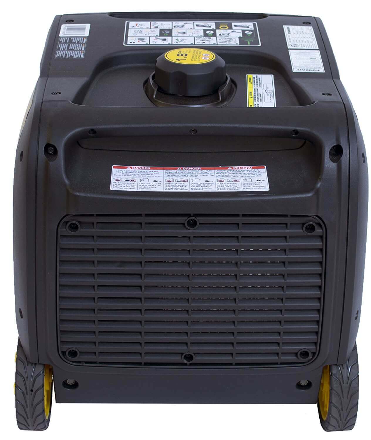 Firman 3,300W Whisper Gas Portable Generator, Cabin Depot model, back view showcasing compact design and features.