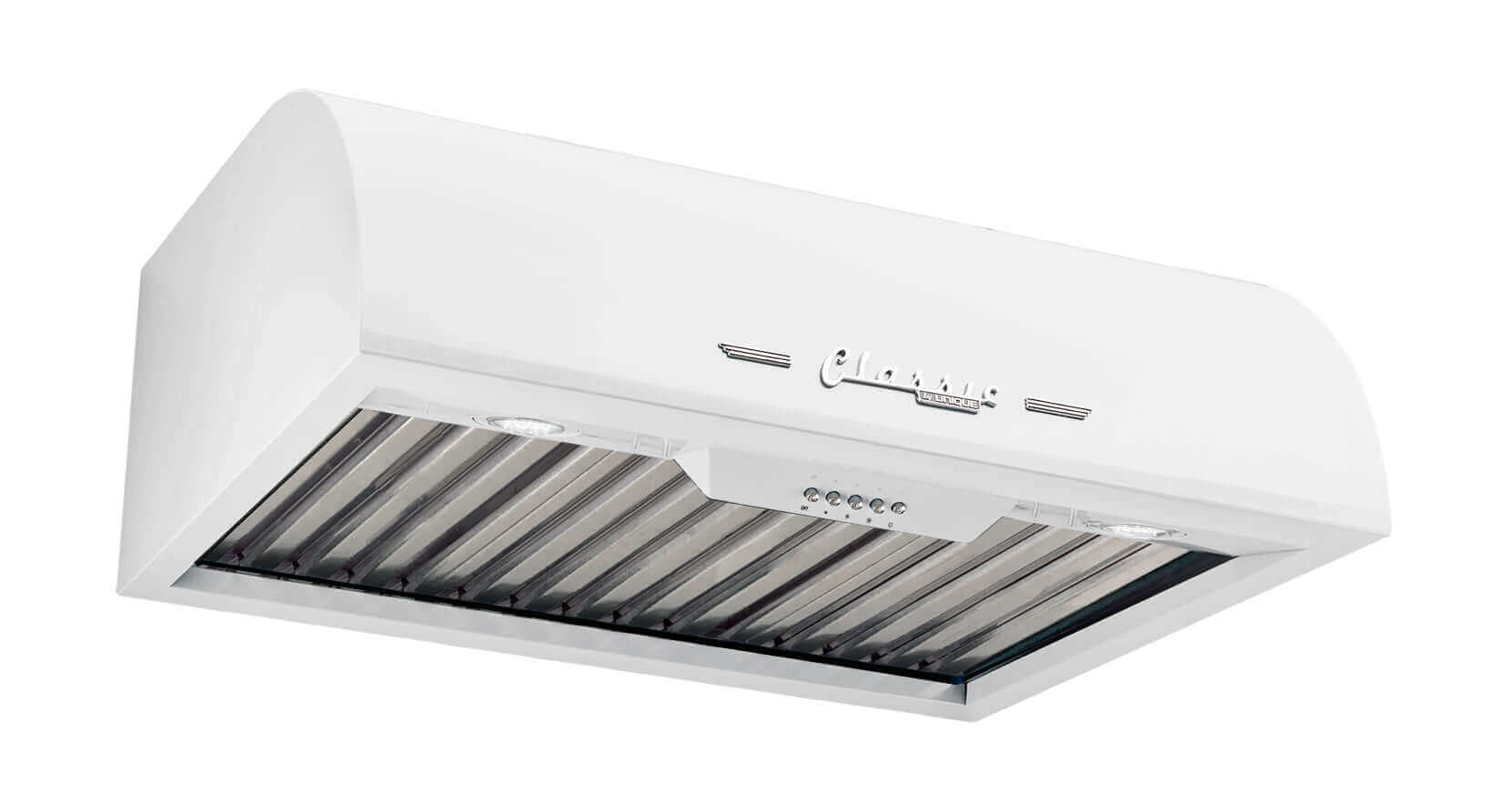 Unique 24" Classic Retro Range Hood - Compact 1950s design, perfect for cabin kitchens. Available at Cabin Depot.