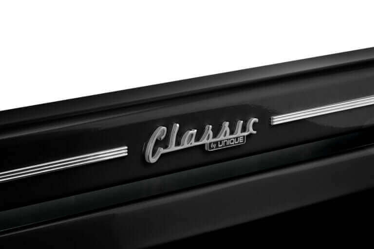 Close-up of Unique 30" Classic Retro Electric Range with chrome accents, available at Cabin Depot